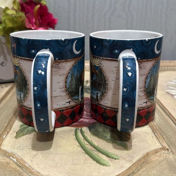 Set of Two Downeast Concepts Cape Shore Moose Moon Stars Cabin Mugs - Picture 2 of 12